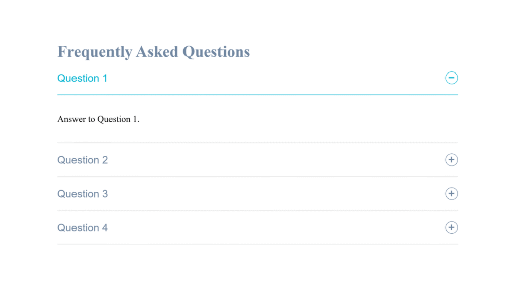 Accordion FAQ with + and – Toggle Arrows image
