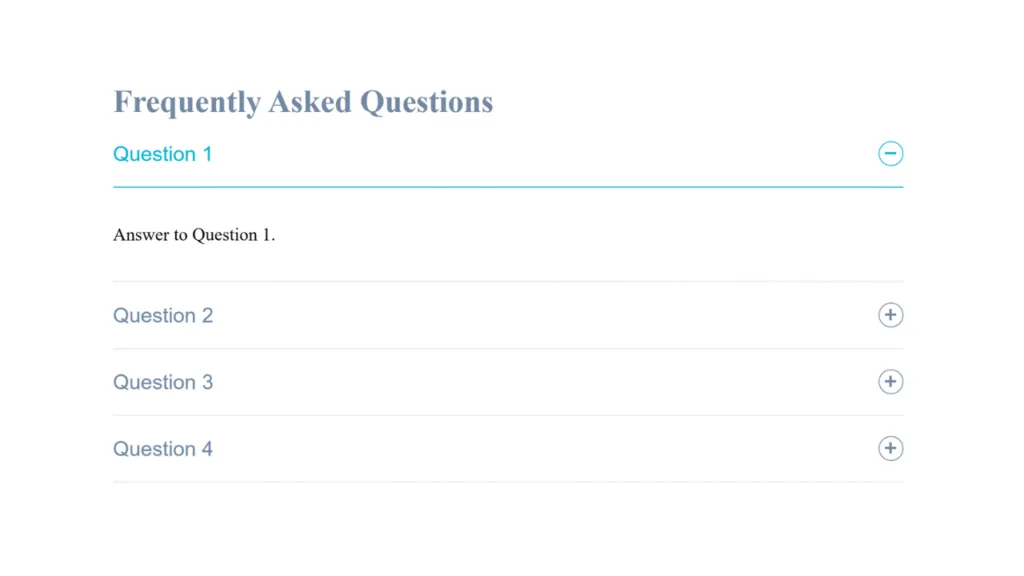 Accordion FAQ with + and – Toggle Arrows image